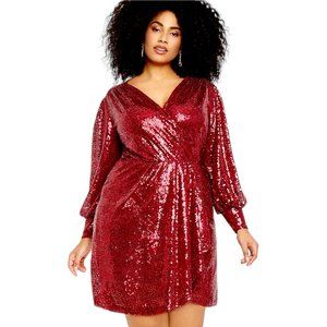 NWT Eloquii Ruby Red Sequin Wrap Party Dress, Plus Size 16